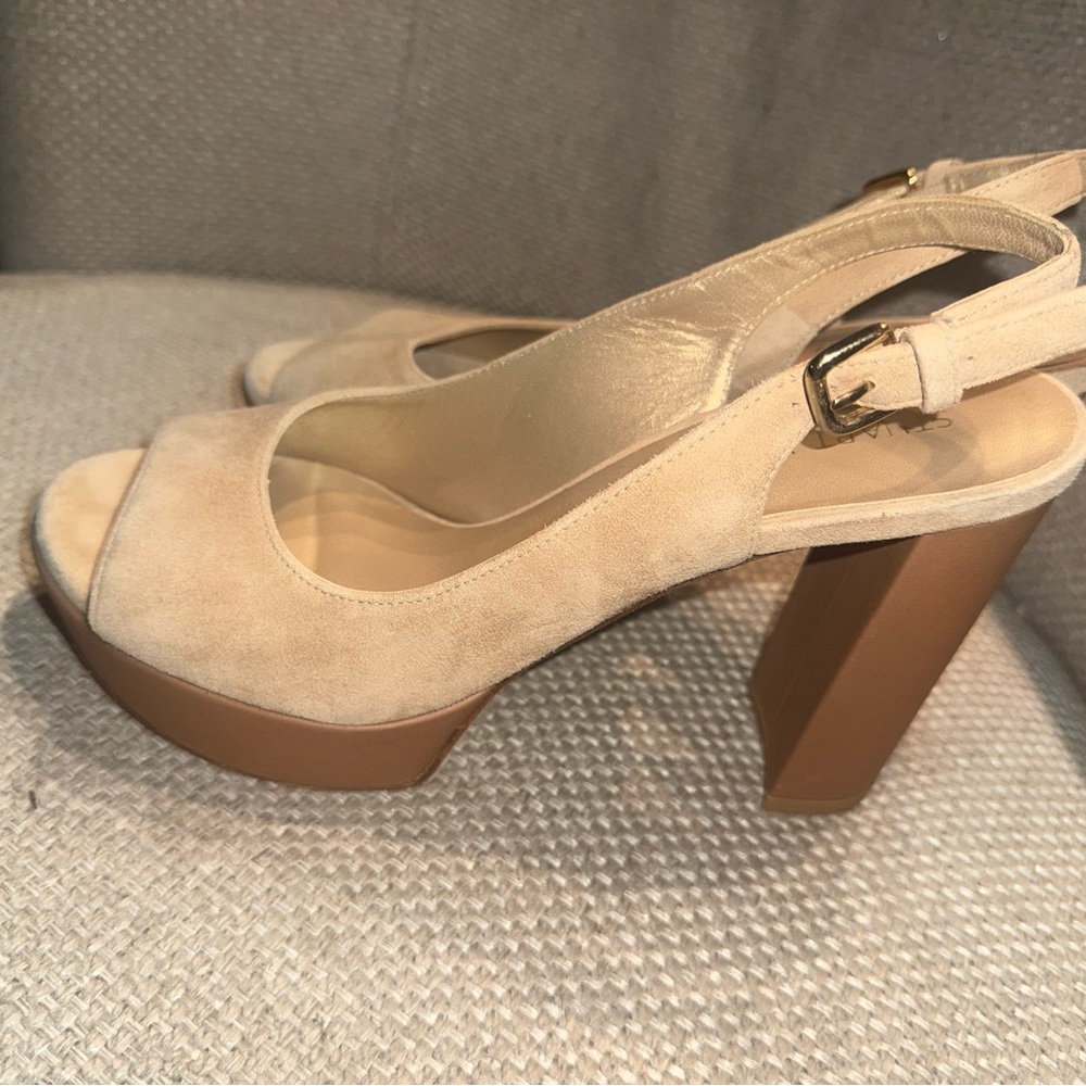 Platform Slingback Block Heel Sandals in Beige
